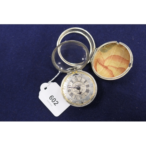 602 - David Lestourgeon, London, a silver verge pocket watch, circa 1700, French silver pair case, plain o... 