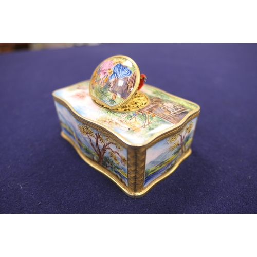 786 - German gold plated, white metal and enamelled singing bird box, in the manner of Karl Griesbaum, ear... 