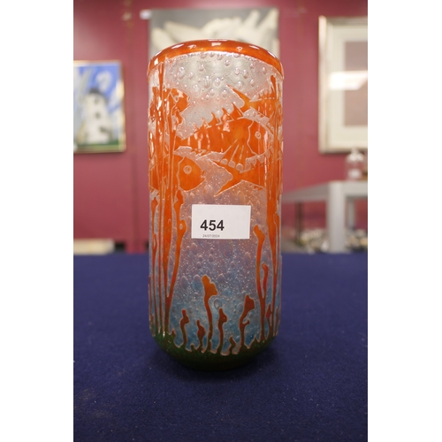 454 - Le  Verre Francais, Poissons cameo glass vase, designed by Charles Schneider, circa 1925, cylinder f... 