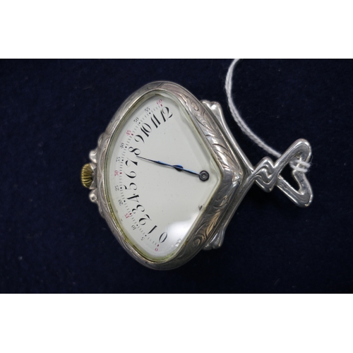 620 - Record Watch Company 'Sector' fob watch in 800 standard silver, fan shaped 120 degree enamelled Arab... 