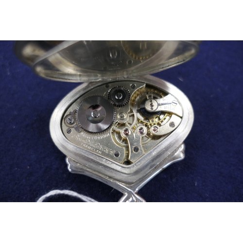 620 - Record Watch Company 'Sector' fob watch in 800 standard silver, fan shaped 120 degree enamelled Arab... 