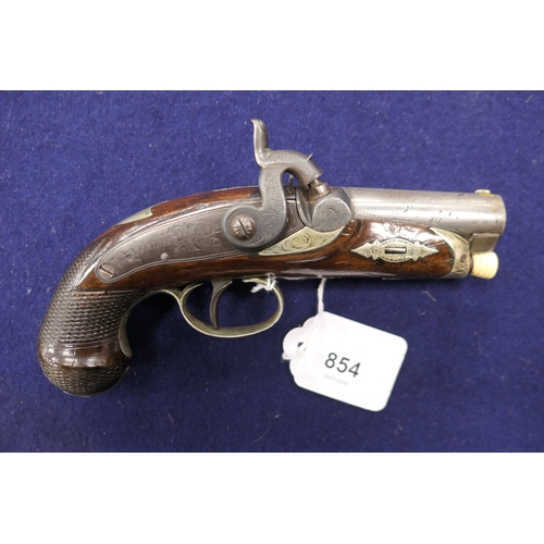 854 - Deringer .43 calibre (54 bore) percussion pocket pistol, mid 19th Century, sighted 3'' flat top barr... 