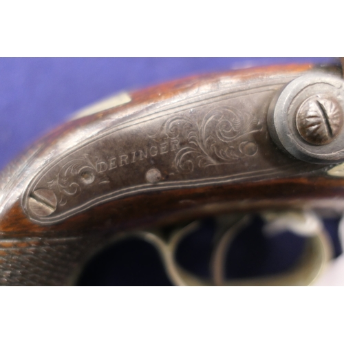 854 - Deringer .43 calibre (54 bore) percussion pocket pistol, mid 19th Century, sighted 3'' flat top barr... 