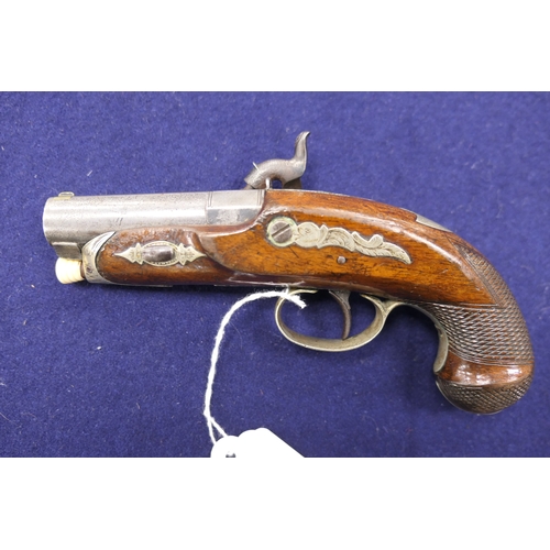 854 - Deringer .43 calibre (54 bore) percussion pocket pistol, mid 19th Century, sighted 3'' flat top barr... 