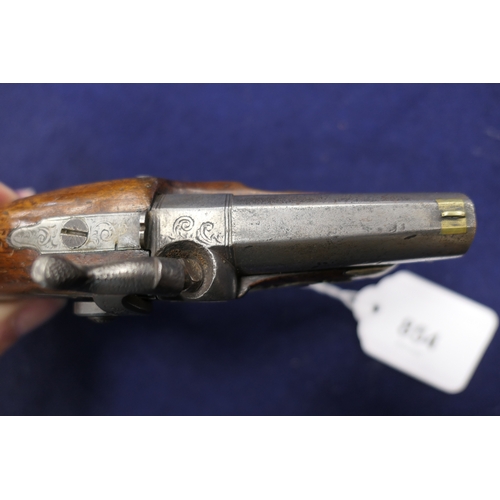 854 - Deringer .43 calibre (54 bore) percussion pocket pistol, mid 19th Century, sighted 3'' flat top barr... 