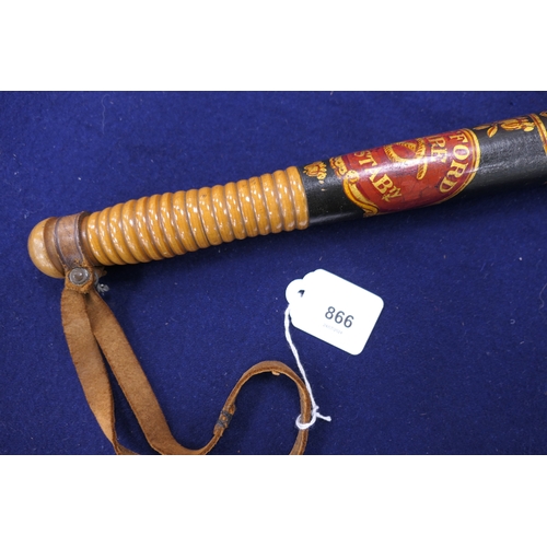 866 - Staffordshire Constabulary painted wooden truncheon, second half 19th Century, decorated with the cr... 