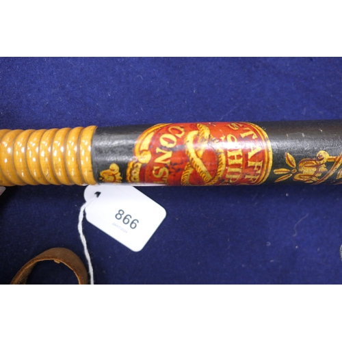 866 - Staffordshire Constabulary painted wooden truncheon, second half 19th Century, decorated with the cr... 