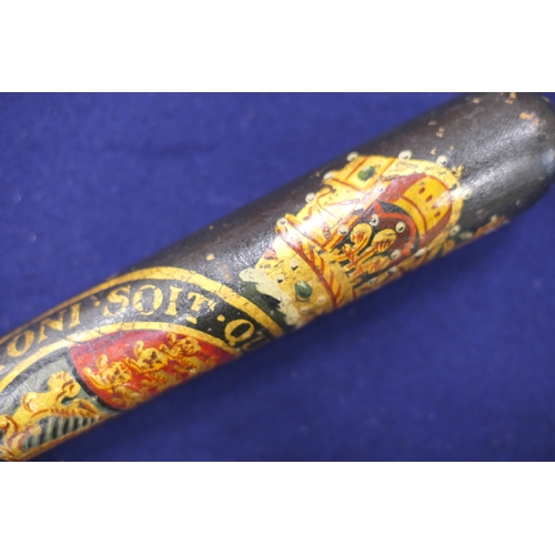 866 - Staffordshire Constabulary painted wooden truncheon, second half 19th Century, decorated with the cr... 