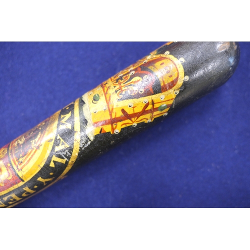 866 - Staffordshire Constabulary painted wooden truncheon, second half 19th Century, decorated with the cr... 