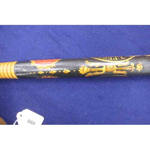 866 - Staffordshire Constabulary painted wooden truncheon, second half 19th Century, decorated with the cr... 