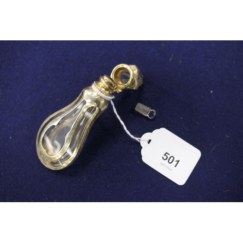 501 - Parisian silver gilt clear glass scent bottle, circa 1880, hinged top with original stopper, engrave... 