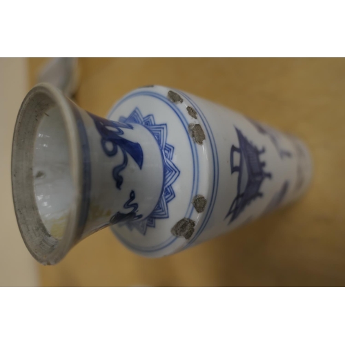 398 - Two Chinese blue and white vases, Kangxi (1662-1722), one of cylinder form decorated with 'one hundr... 