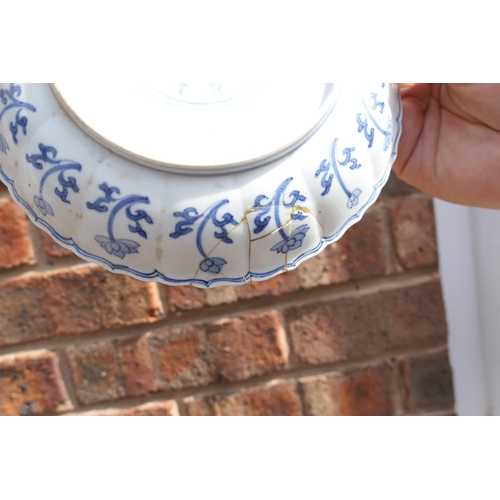 404 - Three Chinese blue and white saucer dishes, Kangxi (1662-1722), each decorated with a central rounde... 