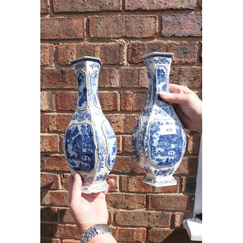 438 - Garniture of Chinese blue and white vases, Qianlong (1736-95), decorated throughout with views of th... 