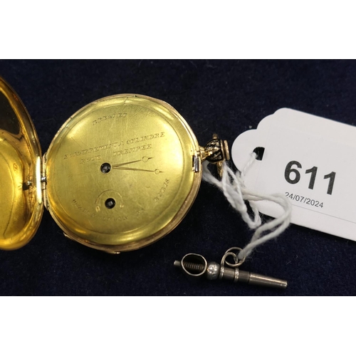 611 - Breguet jump hour gold and enamelled pocket watch, circa 1910, engine turned silvered dial, signed, ... 