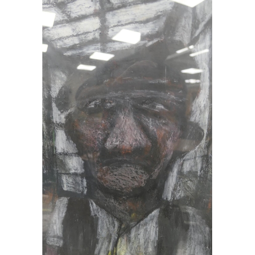 712 - Arthur Berry (1925-94), Man in a greenhouse, mixed media, signed and dated 1979, titled verso, 75cm ... 