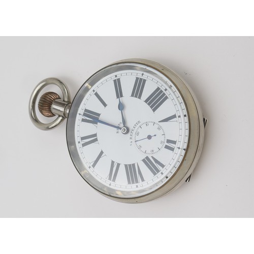 650 - Goliath nickel cased eight day quarter repeating pocket watch, 78mm case with Roman numerals, subsid... 