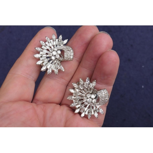 122 - Pair of Belle Epoque style diamond cluster earrings, in demi-lune fan form set with a combination of... 