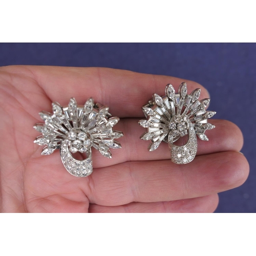 122 - Pair of Belle Epoque style diamond cluster earrings, in demi-lune fan form set with a combination of... 