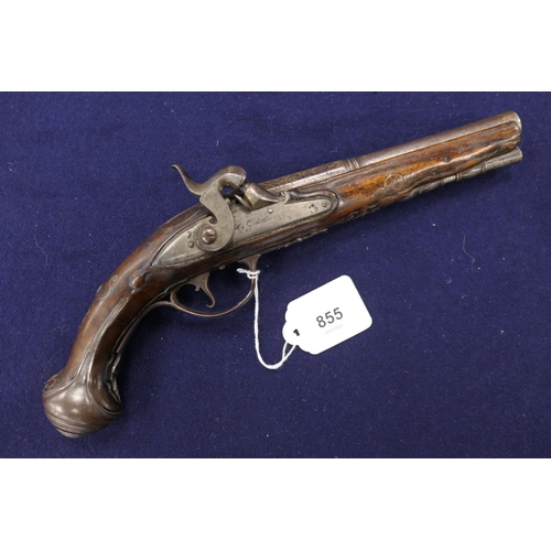 855 - Italian .50 calibre (32 bore) percussion conversion pistol, 6'' barrel with gilded details, the lock... 