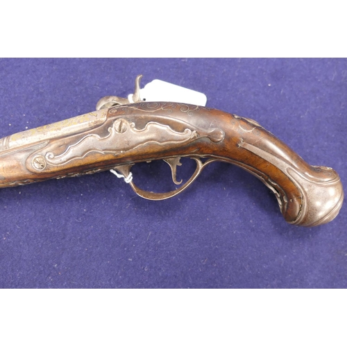 855 - Italian .50 calibre (32 bore) percussion conversion pistol, 6'' barrel with gilded details, the lock... 