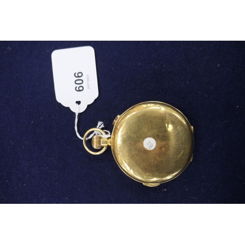 606 - 18ct gold Swiss calendar pocket watch, London import marks for 1914, the dial with subsidiary dials ... 