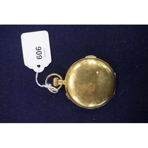 606 - 18ct gold Swiss calendar pocket watch, London import marks for 1914, the dial with subsidiary dials ... 