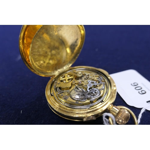 606 - 18ct gold Swiss calendar pocket watch, London import marks for 1914, the dial with subsidiary dials ... 