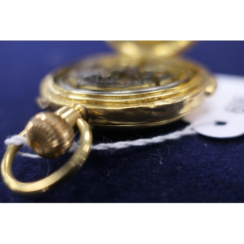 606 - 18ct gold Swiss calendar pocket watch, London import marks for 1914, the dial with subsidiary dials ... 