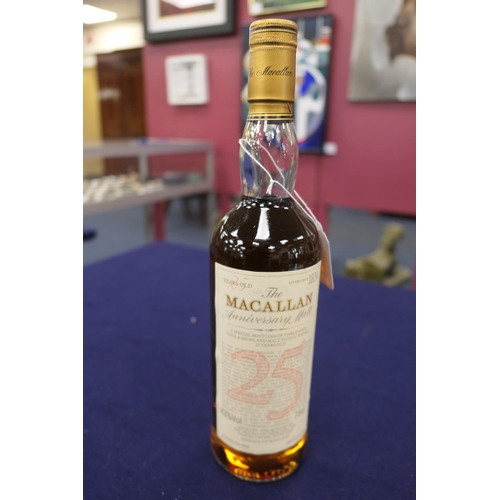 850 - The Macallan anniversary malt whisky, 25 years old, 75cl, 43% Vol, in original wooden presentation b... 