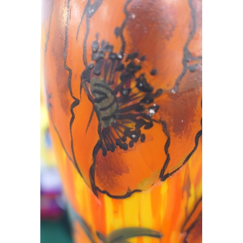 349 - Legras enamelled glass poppy vase, circa 1910-20, slender ovoid form decorated with wild poppies on ... 