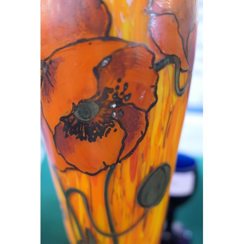 349 - Legras enamelled glass poppy vase, circa 1910-20, slender ovoid form decorated with wild poppies on ... 