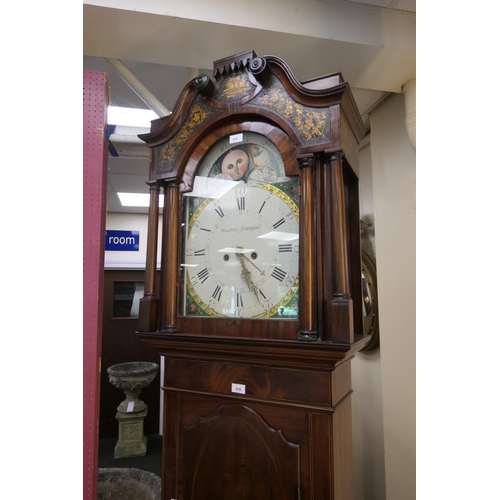 910 - Mahogany eight day longcase clock, by Wardlan, Liverpool, early 19th Century, the hood with faux ver... 