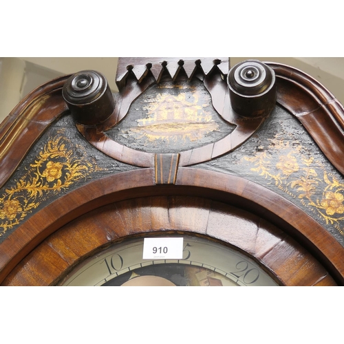 910 - Mahogany eight day longcase clock, by Wardlan, Liverpool, early 19th Century, the hood with faux ver... 