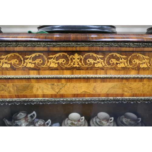 937 - Fine Victorian walnut and inlaid credenza, well figured and well patinated throughout, having a foli... 