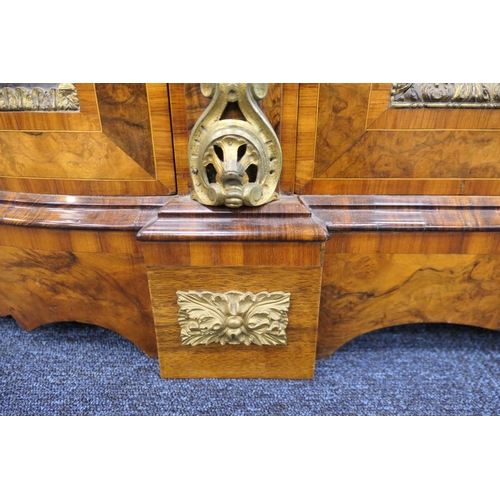 937 - Fine Victorian walnut and inlaid credenza, well figured and well patinated throughout, having a foli... 