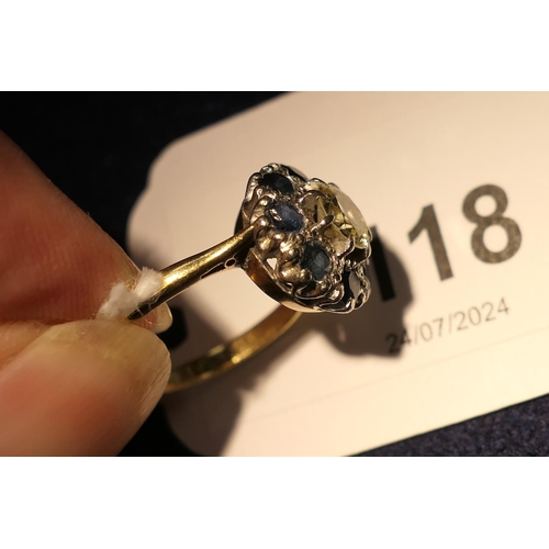 118 - Diamond and sapphire cluster ring, centred with an old cut round diamond of approx. 0.75ct, estimate... 