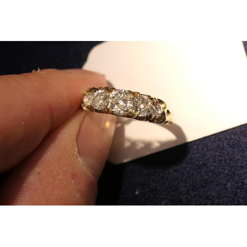 199 - Diamond five stone ring, set with old European cut diamonds, the central stone of approx. 0.5ct, tot... 