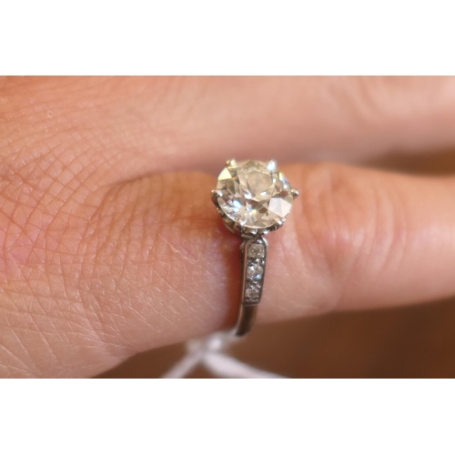 187 - Diamond ring, centred with an old round cut diamond of approx. 1.8cts (7.76mm, depth 4.77mm), estima... 