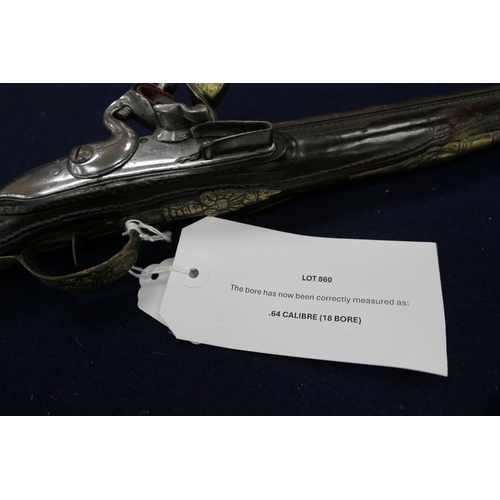 860 - .64 calibre (18 bore) flintlock pistol, possibly Spanish, late 18th Century, 15'' barrel with steel ... 