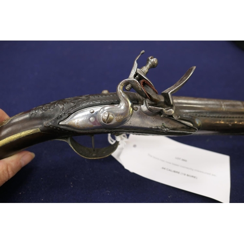 860 - .64 calibre (18 bore) flintlock pistol, possibly Spanish, late 18th Century, 15'' barrel with steel ... 