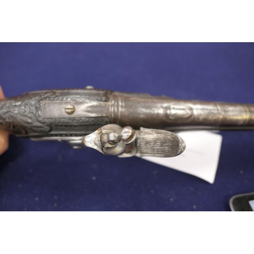 860 - .64 calibre (18 bore) flintlock pistol, possibly Spanish, late 18th Century, 15'' barrel with steel ... 