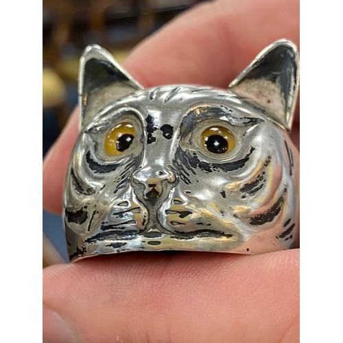 502 - Victorian novelty silver mounted moulded glass scent bottle in the form of a kitten, by William Hutt... 