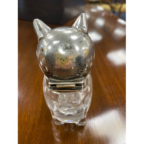 502 - Victorian novelty silver mounted moulded glass scent bottle in the form of a kitten, by William Hutt... 