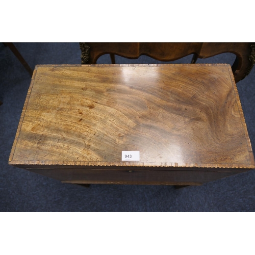 943 - George III mahogany cellarette, rectangular form crossbanded with walnut, opening to reveal accommod... 