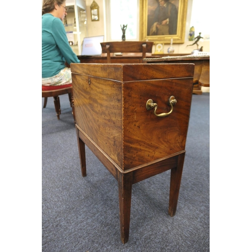 943 - George III mahogany cellarette, rectangular form crossbanded with walnut, opening to reveal accommod... 