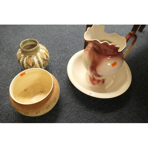 107 - Denby pottery vase, pottery jardiniere and a jug and bowl water set (4)