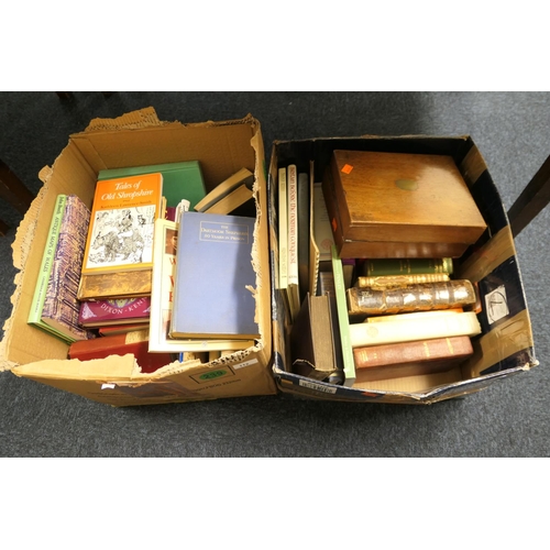 112 - Assorted books and a mahogany writing box (af) (2 boxes)