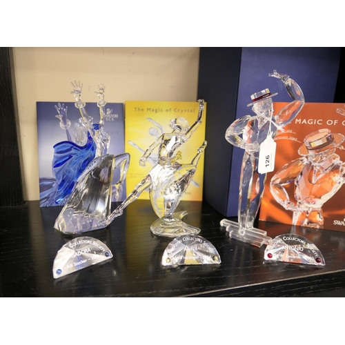 126 - Swarovski Crystal Magic of Dance figures 'Antonio 2003', 'Anna 2004' and 'Isadora 2002' each with ti... 