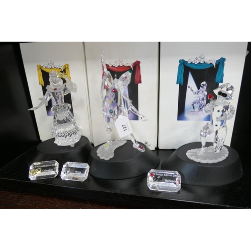 127 - Swarovski Crystal Annual Edition figures 'Pierrot 1999'; also 'Columbine 2000' and 'Harlequin 2001' ... 